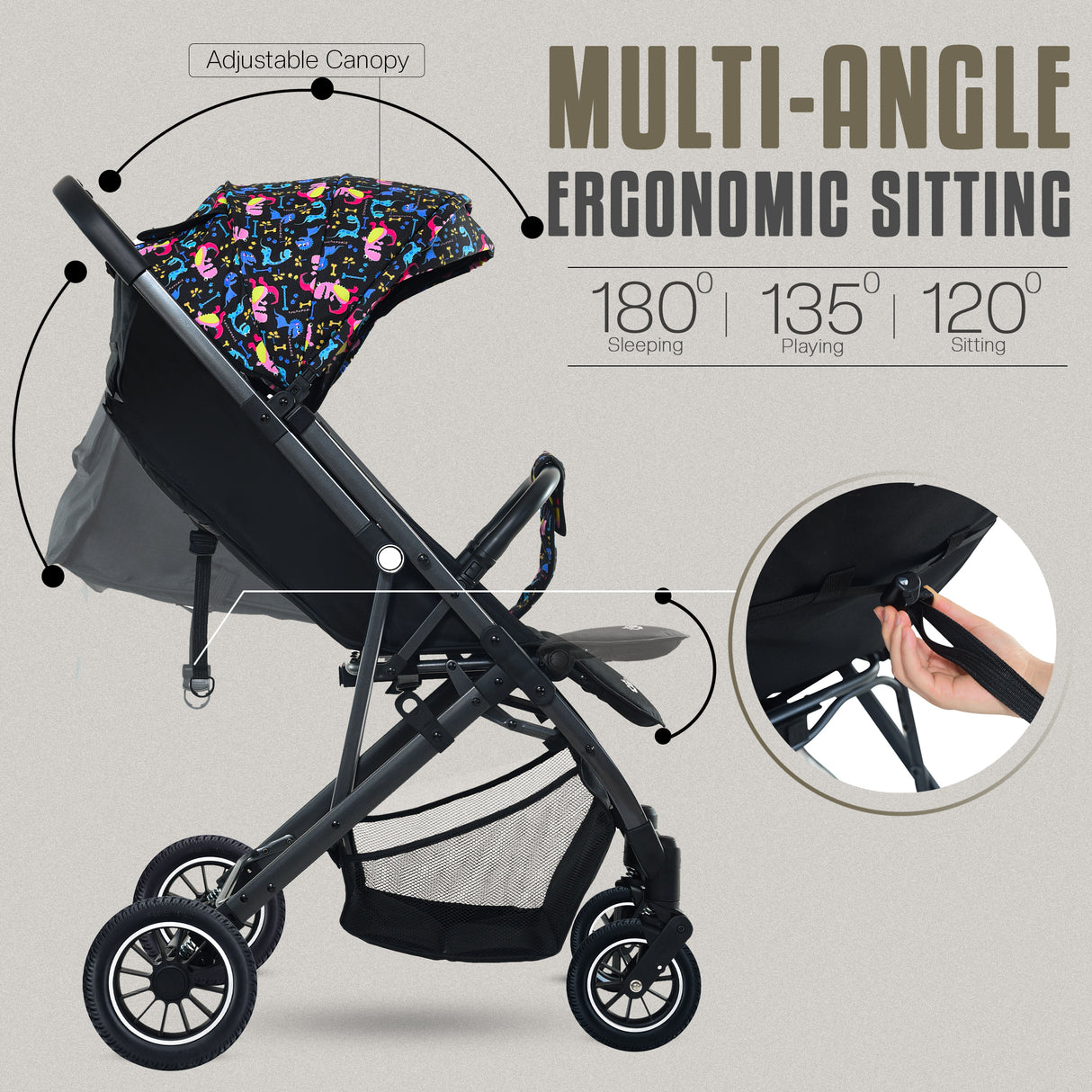 FK Sports Lightweight Foldable Baby Stroller – Compact Travel Pram with UV Canopy & Shock-Absorbing Wheels