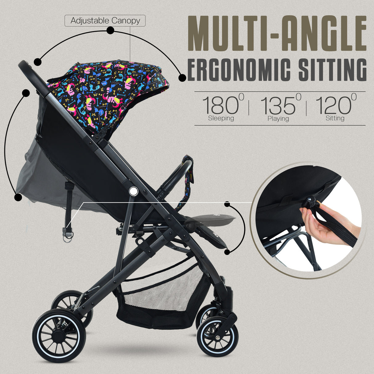 FK Sports Lightweight Foldable Baby Stroller – Compact Travel Pram with UV Canopy & Shock-Absorbing Wheels