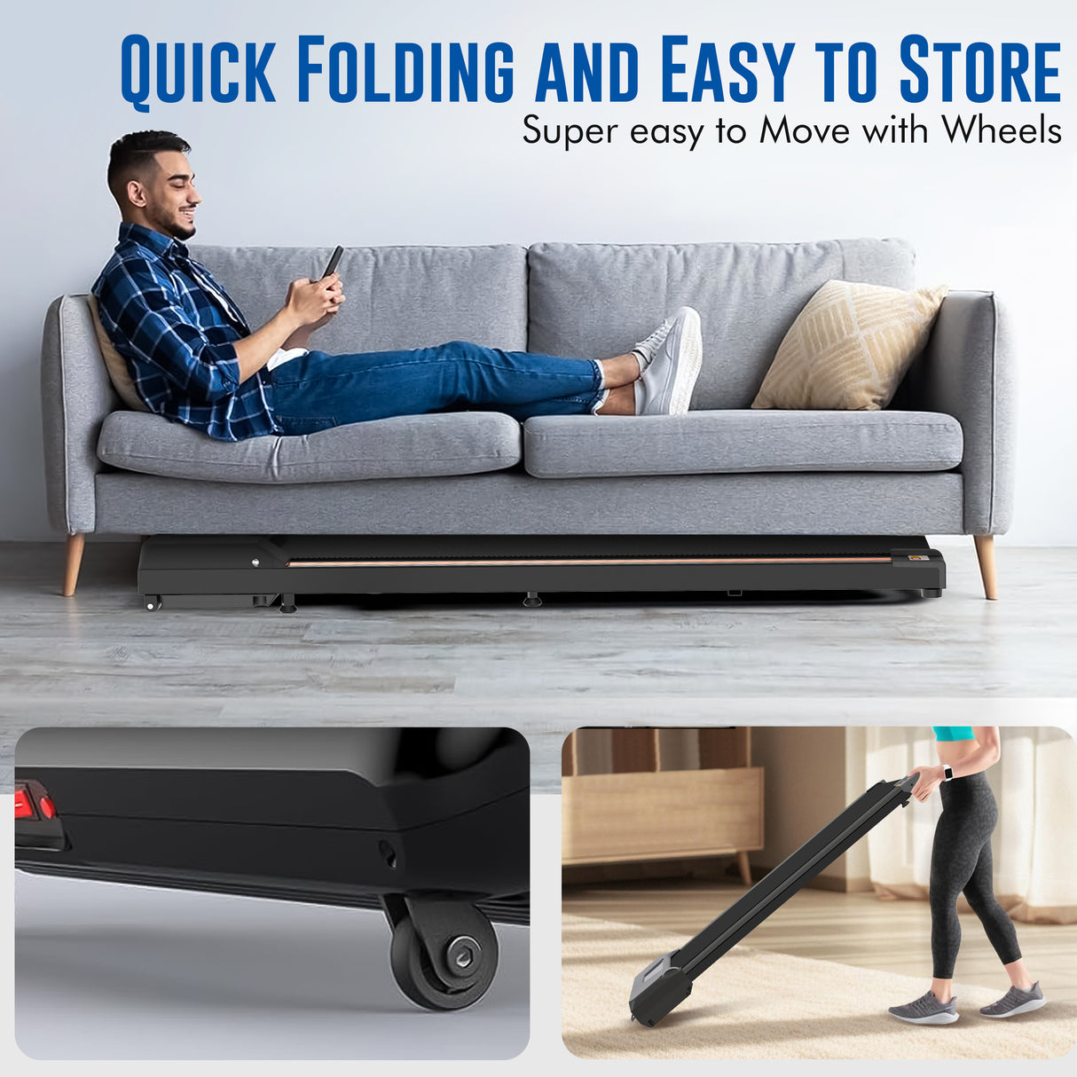 FK Sports Walking Pad Foldable Under-Desk Treadmill – Quiet 2.5HP Motor, Up to 6 km/h, Home & Office Use