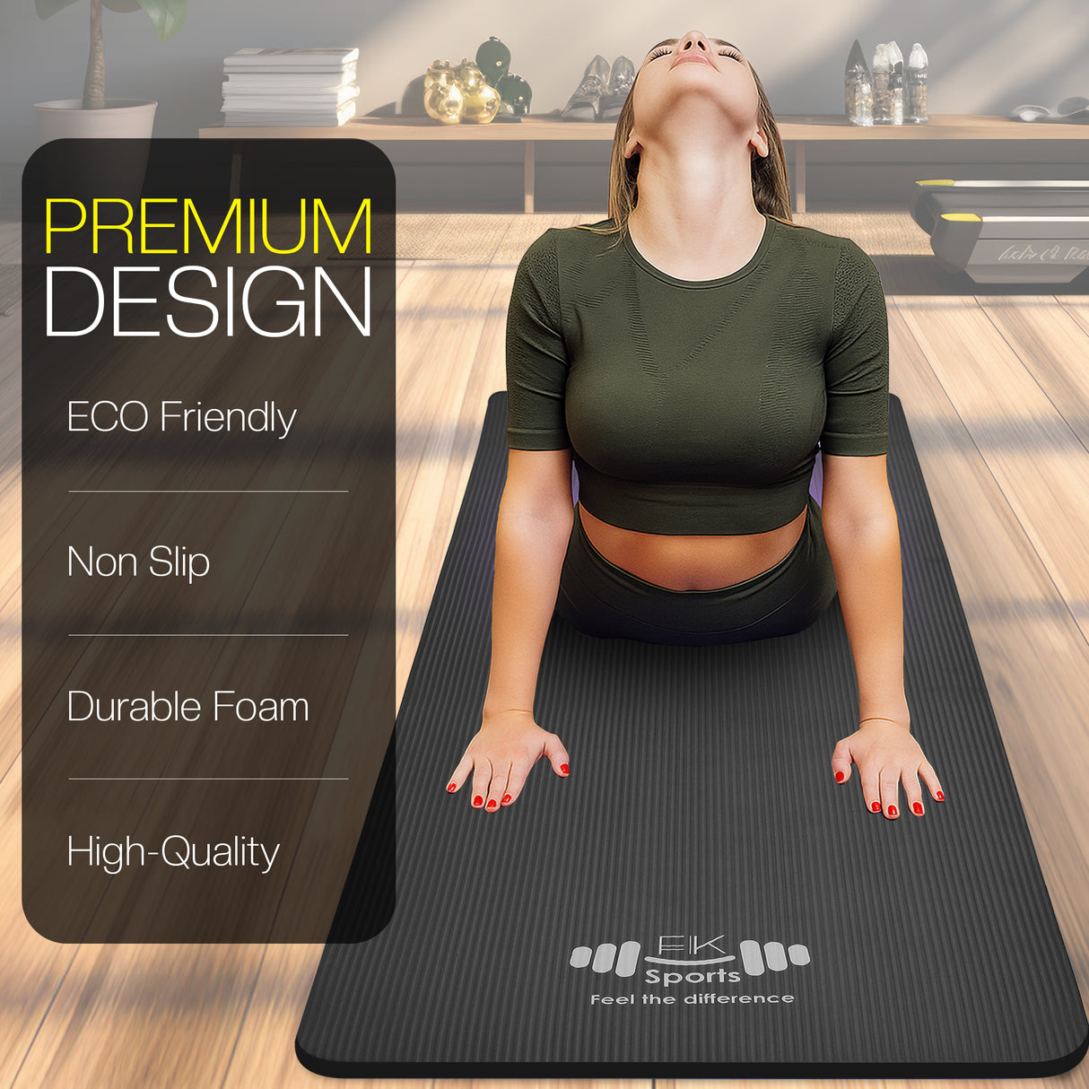 Yoga Mat 20mm Extra Thick NBR Foam, 183 x 61 cm, Non-Slip, With Carry Bag & Strap