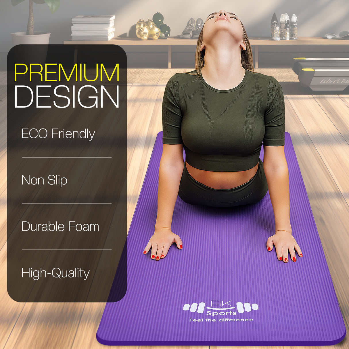 Yoga Mat 20mm Extra Thick NBR Foam, 183 x 61 cm, Non-Slip, With Carry Bag & Strap