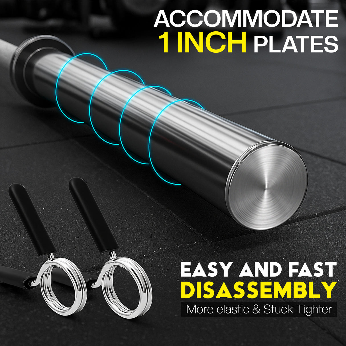 Standard 1" Chrome Barbell – 4ft, 5ft, 6ft, 7ft | Knurled Grip, Collars Included | Fits 1" Weight Plates – Home Gym & Strength Training