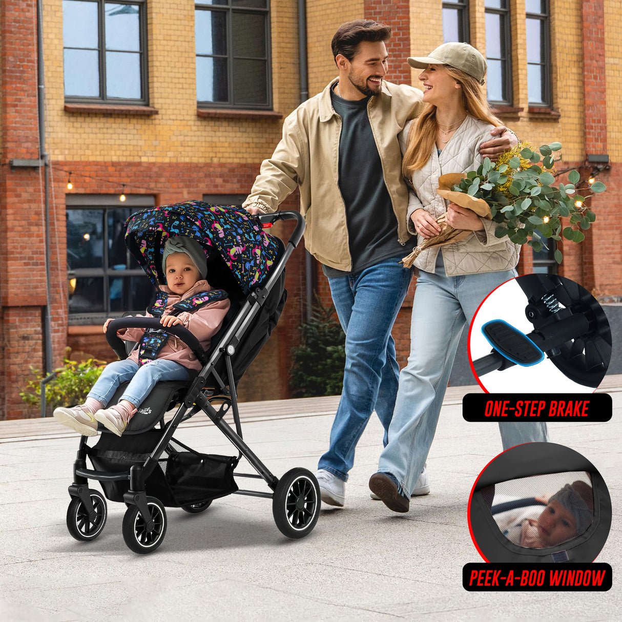 FK Sports Lightweight Foldable Baby Stroller – Compact Travel Pram with UV Canopy & Shock-Absorbing Wheels
