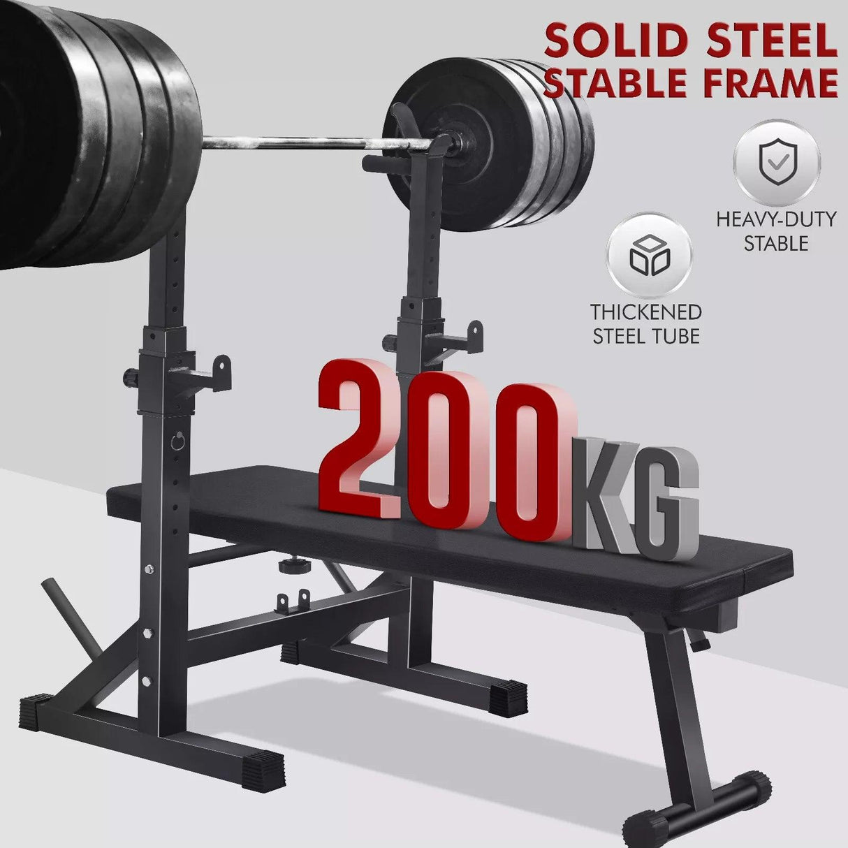 Foldable Weight Bench with Barbell Rack & Dip Station – 6 Levels Adjustable, 200KG Capacity, Multi-Use Home Gym Workout Bench