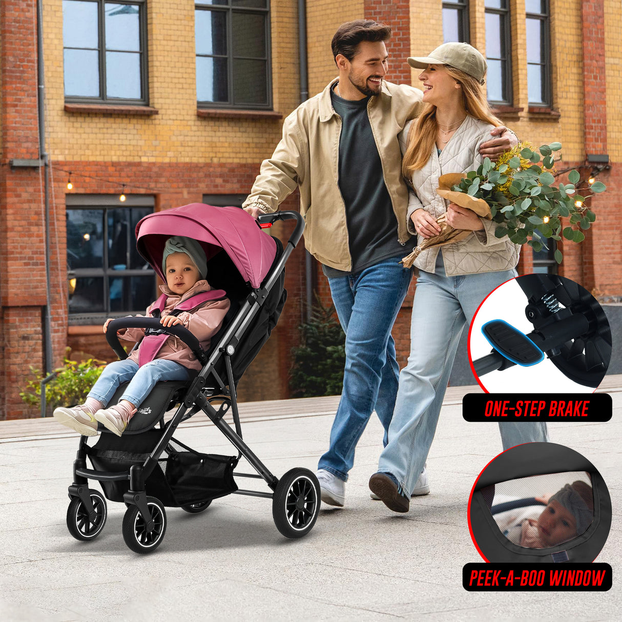FK Sports Lightweight Foldable Baby Stroller – Compact Travel Pram with UV Canopy & Shock-Absorbing Wheels