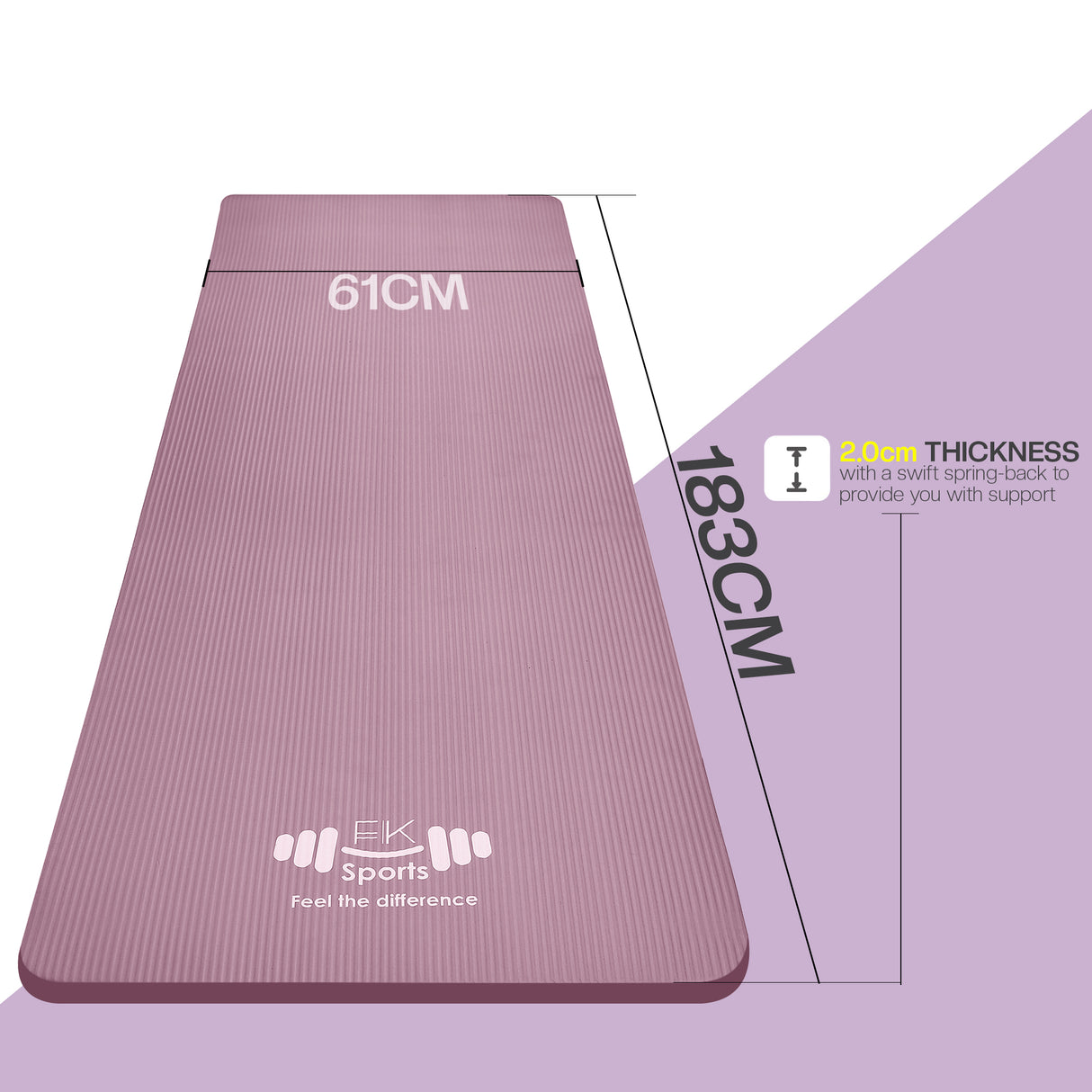 Yoga Mat 20mm Extra Thick NBR Foam, 183 x 61 cm, Non-Slip, With Carry Bag & Strap