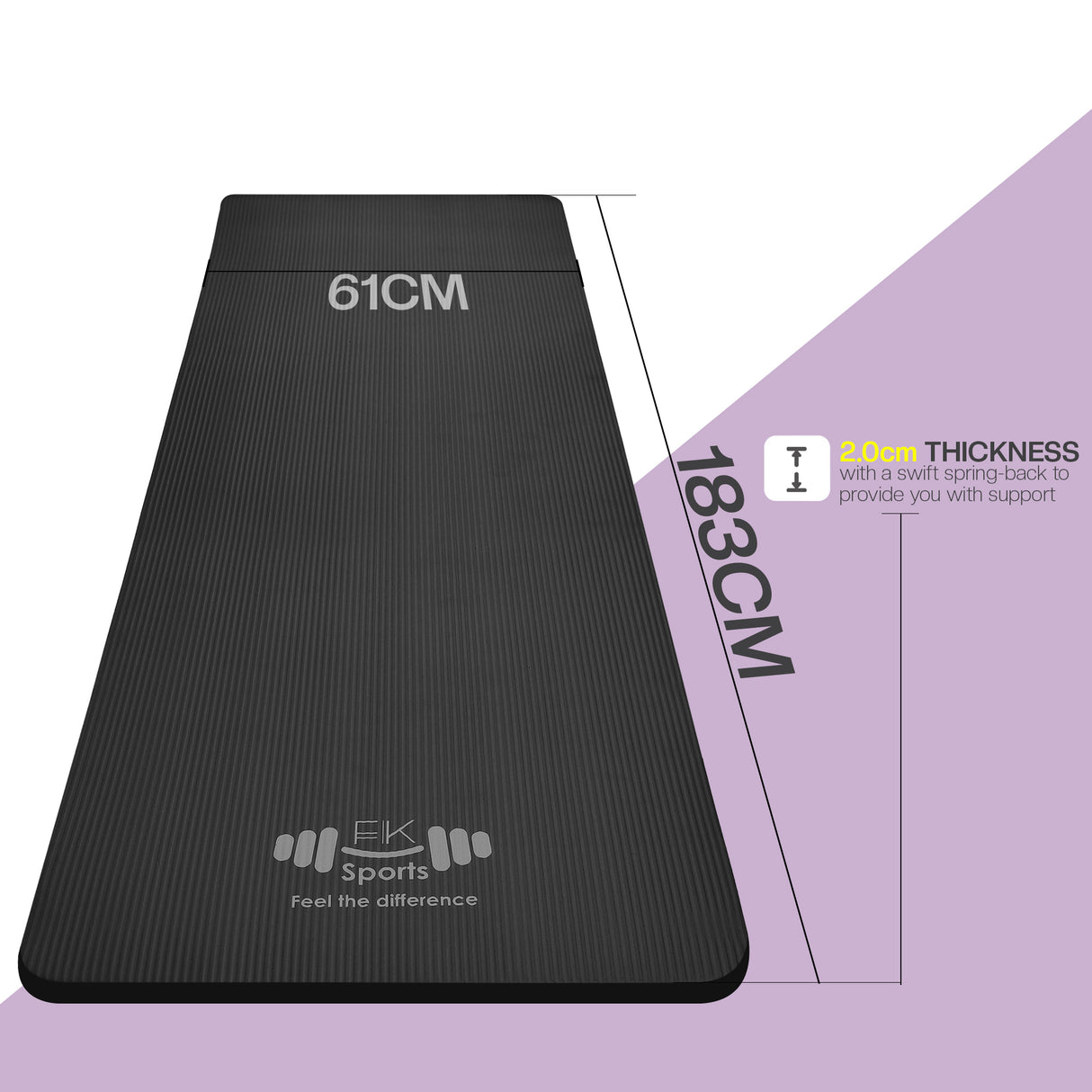 Yoga Mat 20mm Extra Thick NBR Foam, 183 x 61 cm, Non-Slip, With Carry Bag & Strap