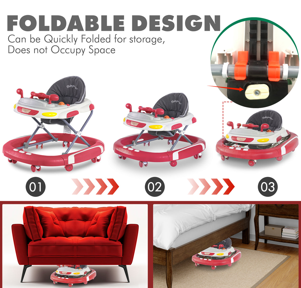 Baby Walker/Rocker Bouncer First Steps Push Along Activity Music Ride On Car UK