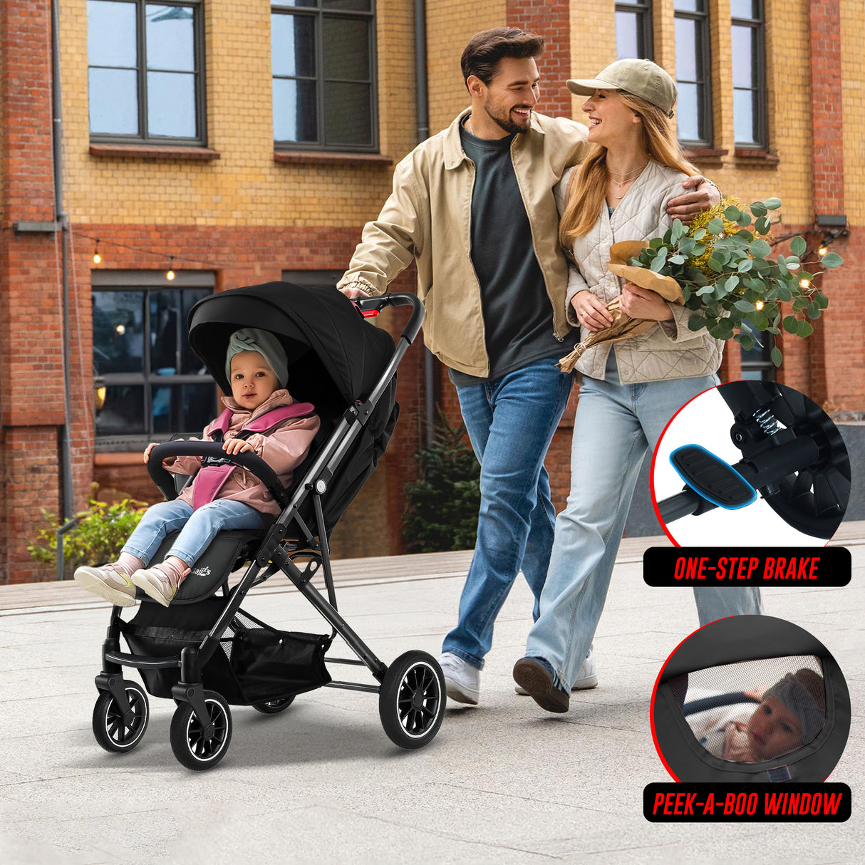 FK Sports Lightweight Foldable Baby Stroller – Compact Travel Pram with UV Canopy & Shock-Absorbing Wheels