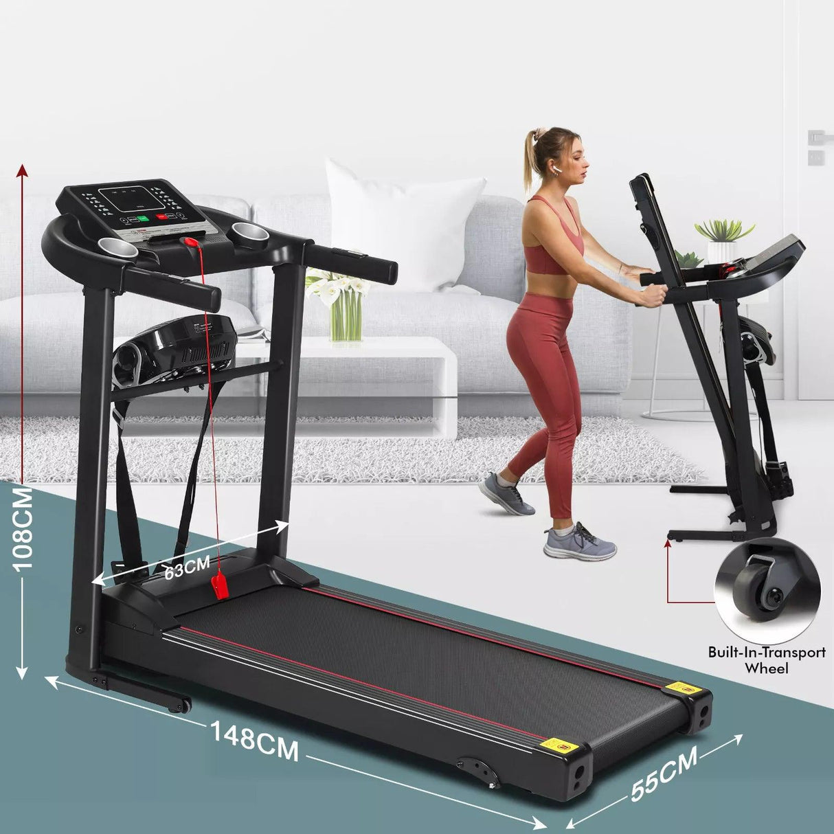 Foldable Treadmill 1–12 KM/H – Incline, Massager & Home Gym Design