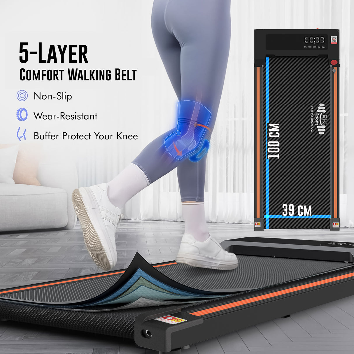 FK Sports Walking Pad Foldable Under-Desk Treadmill – Quiet 2.5HP Motor, Up to 6 km/h, Home & Office Use