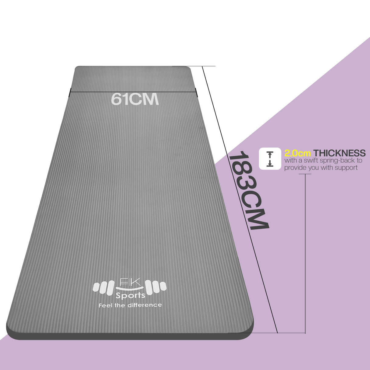 Yoga Mat 20mm Extra Thick NBR Foam, 183 x 61 cm, Non-Slip, With Carry Bag & Strap