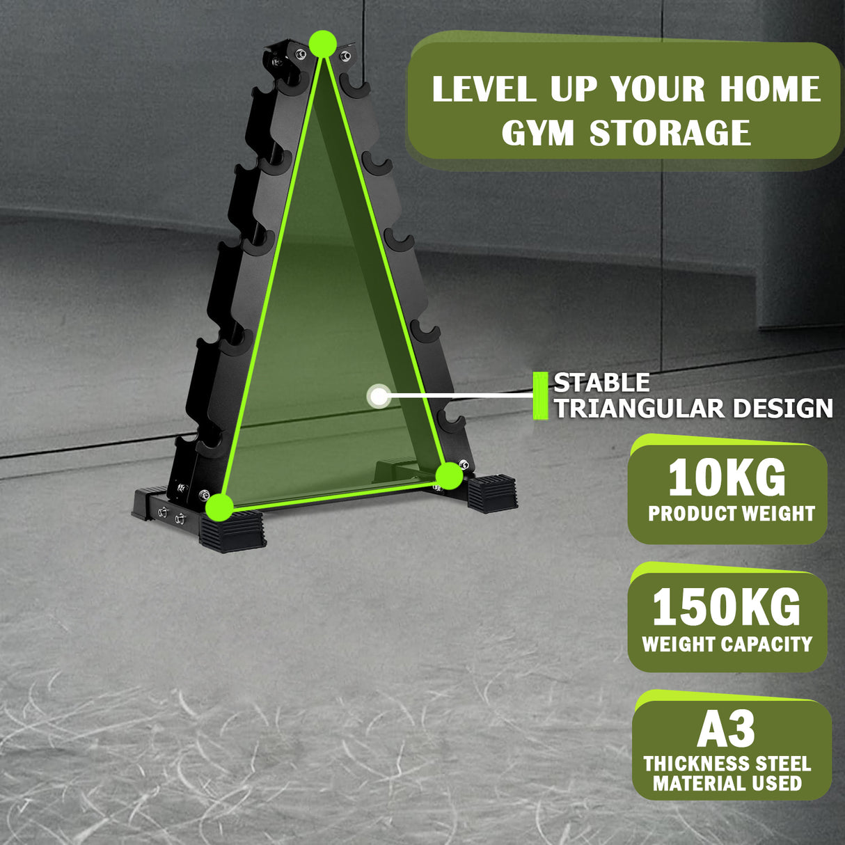 5-Tier Dumbbell Rack Stand – Heavy-Duty Steel Weight Storage for Home Gym