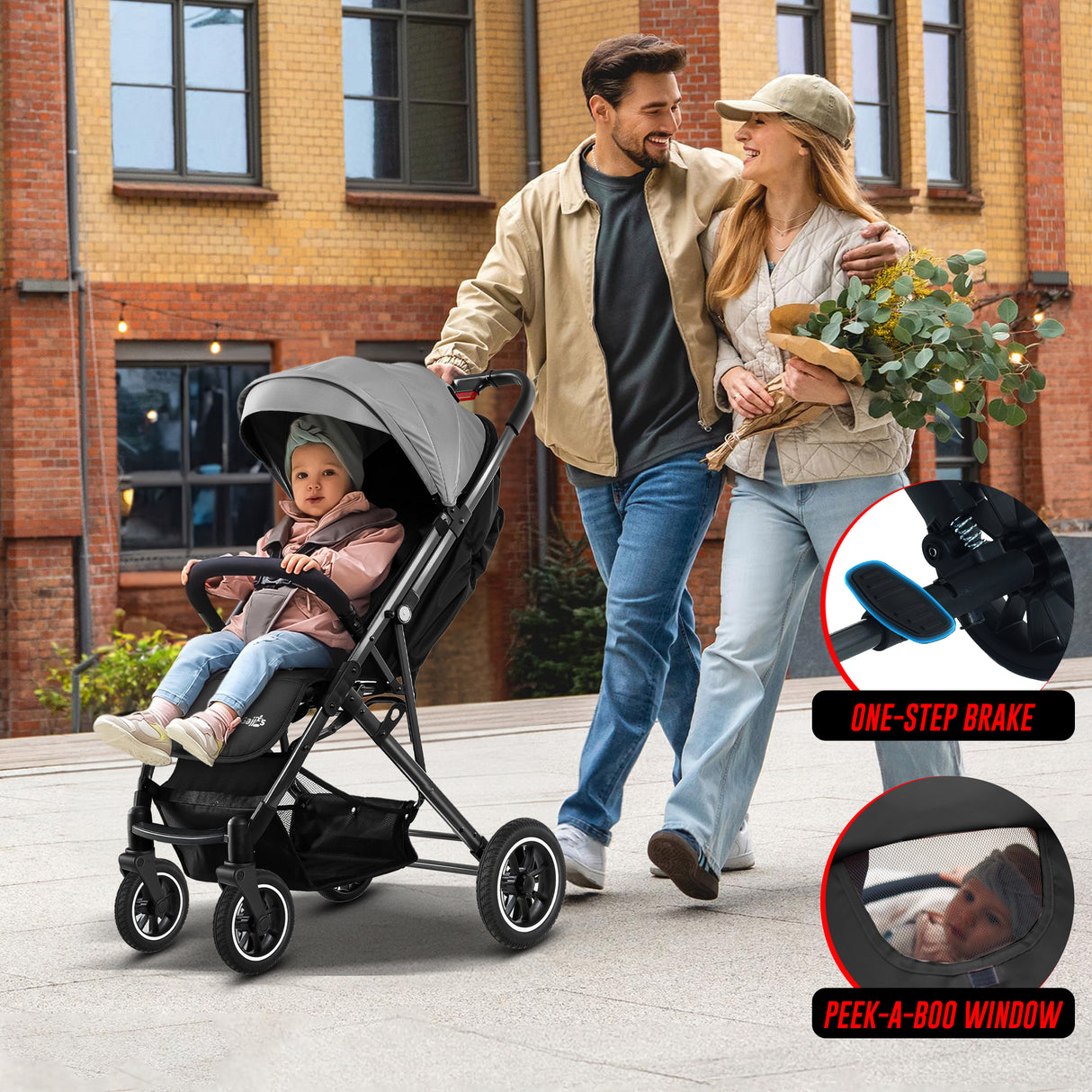 FK Sports Lightweight Foldable Baby Stroller – Compact Travel Pram with UV Canopy & Shock-Absorbing Wheels