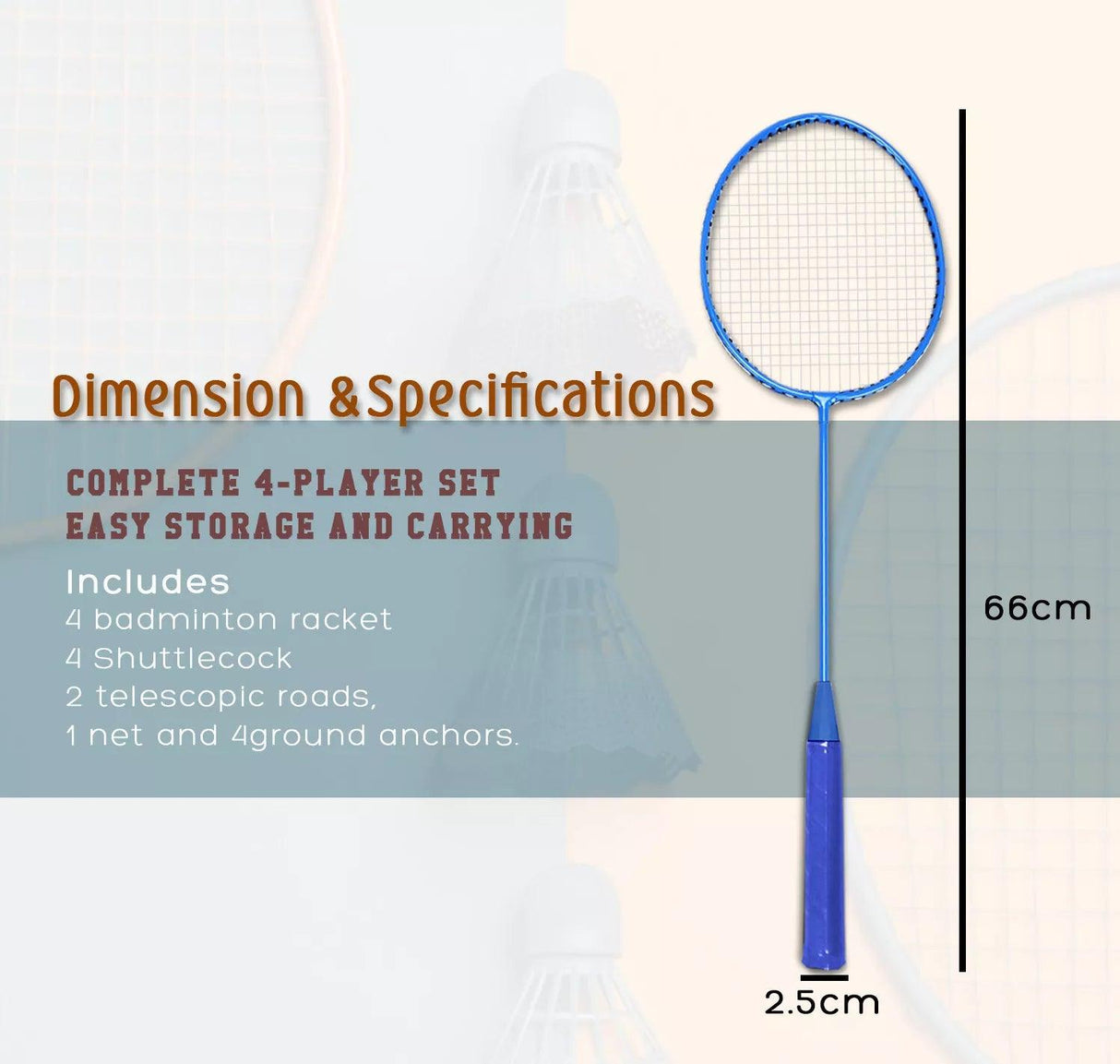 Badminton Set – 4 Rackets, Net, Shuttlecocks & Bag for Outdoor Play