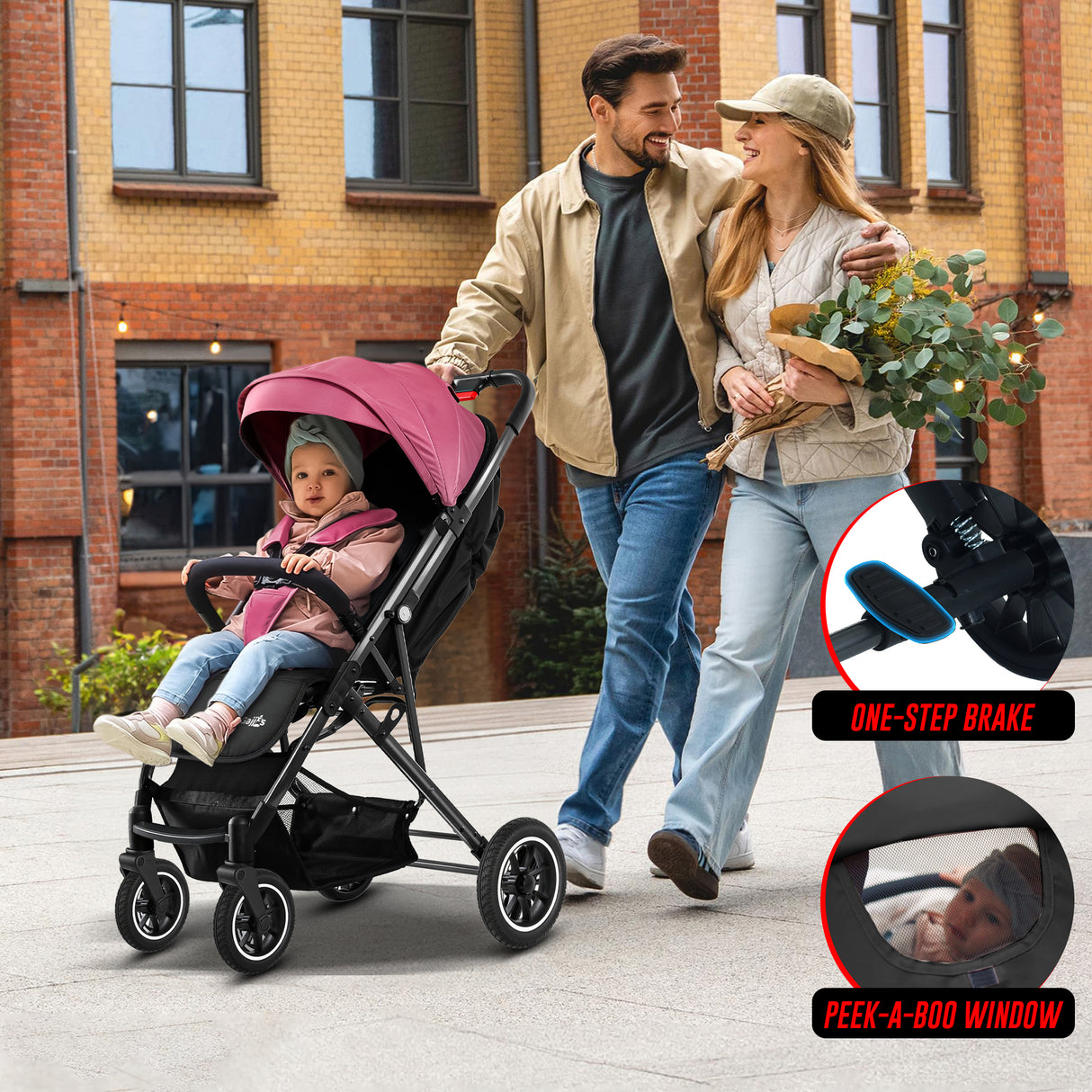 FK Sports Lightweight Foldable Baby Stroller – Compact Travel Pram with UV Canopy & Shock-Absorbing Wheels