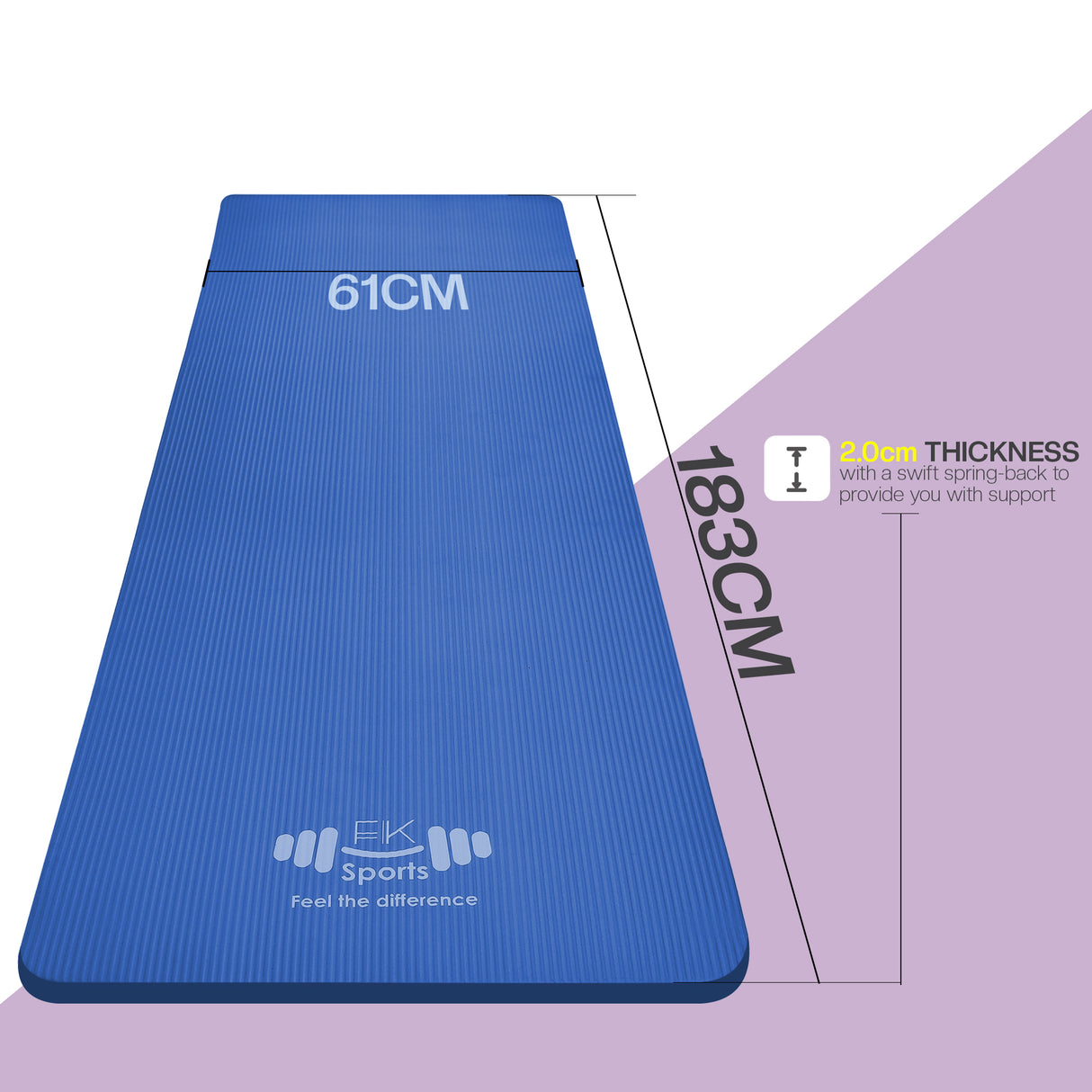 Yoga Mat 20mm Extra Thick NBR Foam, 183 x 61 cm, Non-Slip, With Carry Bag & Strap