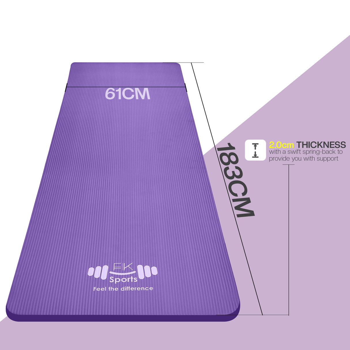 Yoga Mat 20mm Extra Thick NBR Foam, 183 x 61 cm, Non-Slip, With Carry Bag & Strap