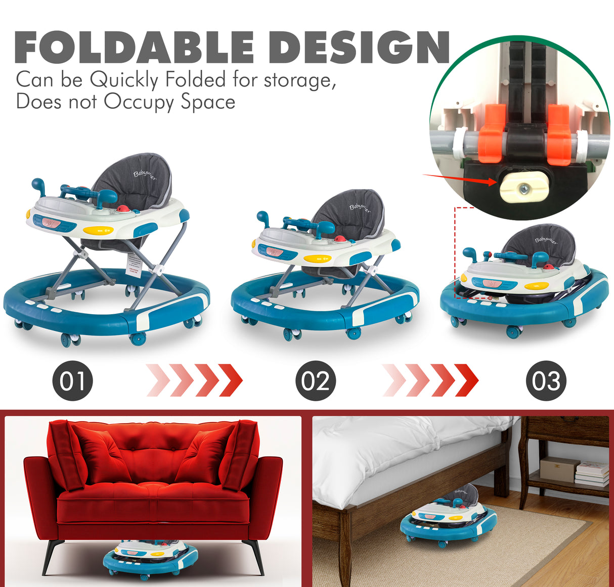 Baby Walker/Rocker Bouncer First Steps Push Along Activity Music Ride On Car UK