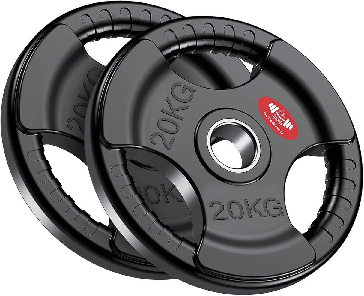 Olympic Weight Plates with Rubber Coating – 2-Inch Cast Iron Core Tri-Grip Barbell Plates (2.5kg to 25kg) – Sold in Pairs for Home & Gym Strength Training