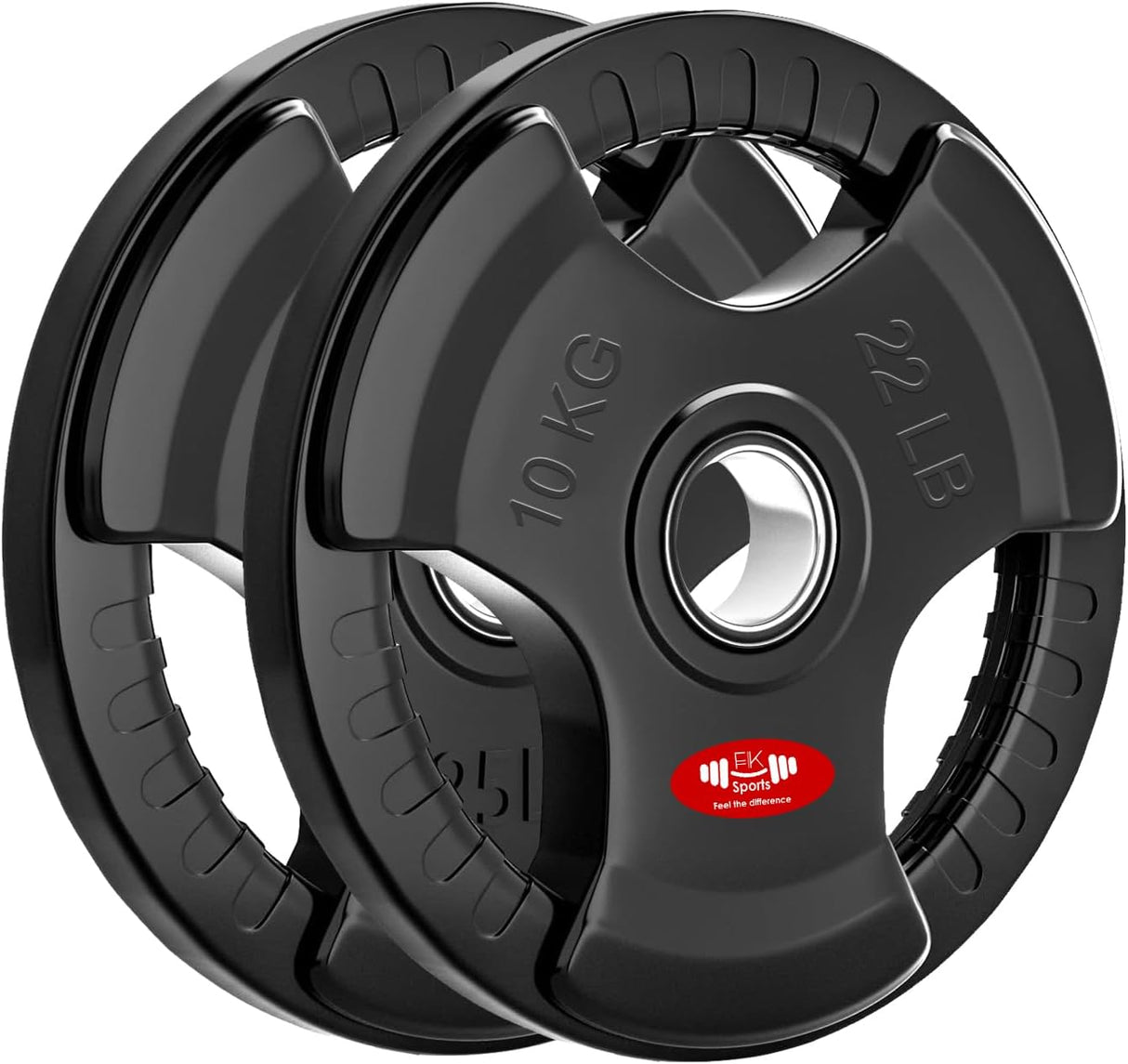 Olympic Weight Plates with Rubber Coating – 2-Inch Cast Iron Core Tri-Grip Barbell Plates (2.5kg to 25kg) – Sold in Pairs for Home & Gym Strength Training