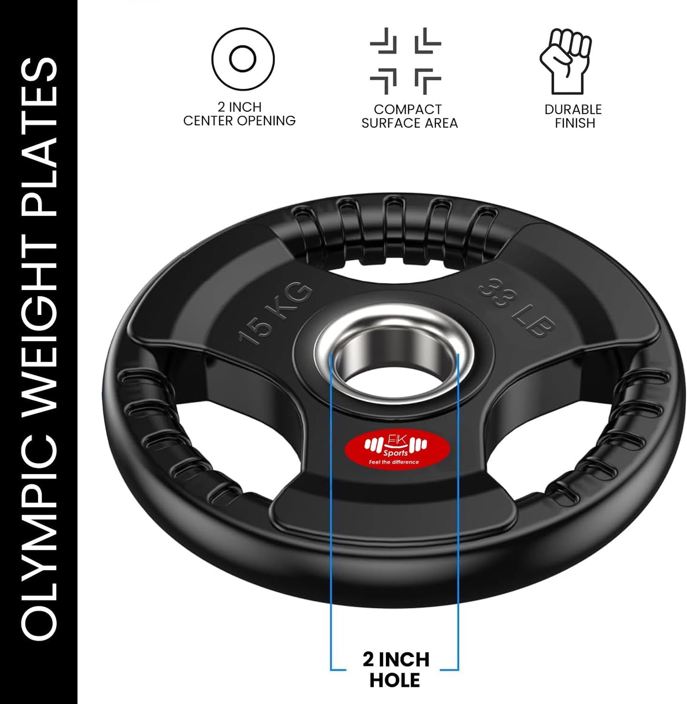 Tri-Grip Olympic Weight Plates 2.5kg–25kg – Rubber Coated Cast Iron | FK Sports