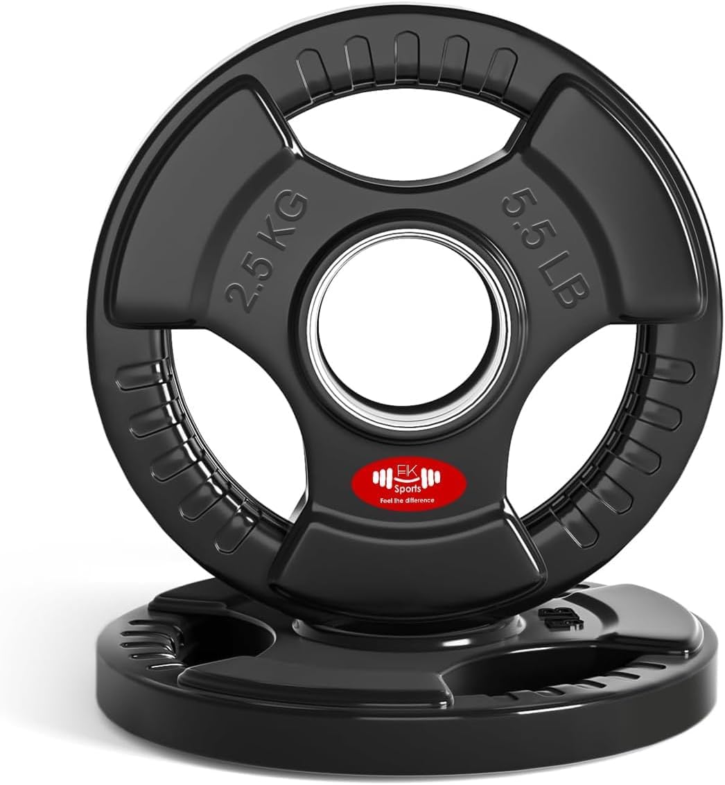 Olympic Weight Plates with Rubber Coating – 2-Inch Cast Iron Core Tri-Grip Barbell Plates (2.5kg to 25kg) – Sold in Pairs for Home & Gym Strength Training