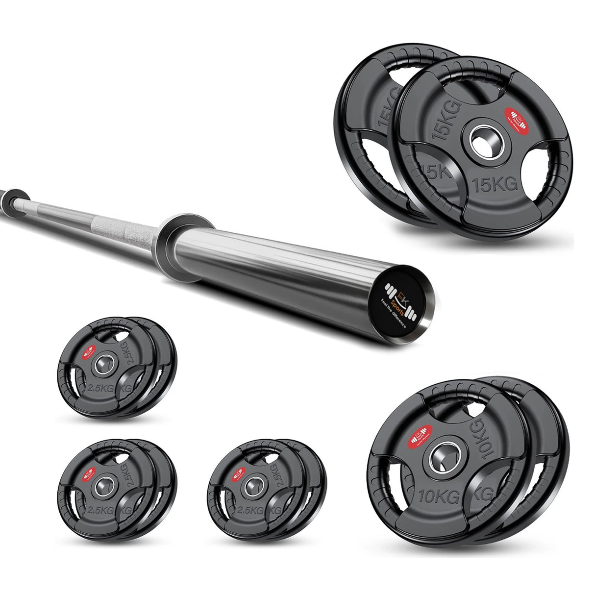 Tri-Grip Olympic Weight Plate Set with Barbell Bar