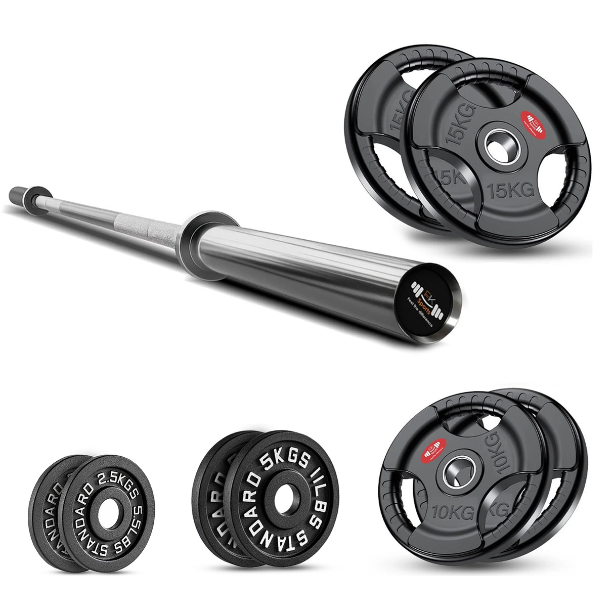 Tri-Grip Weight Plate With Barbell Set | Rubber & Powder Coated