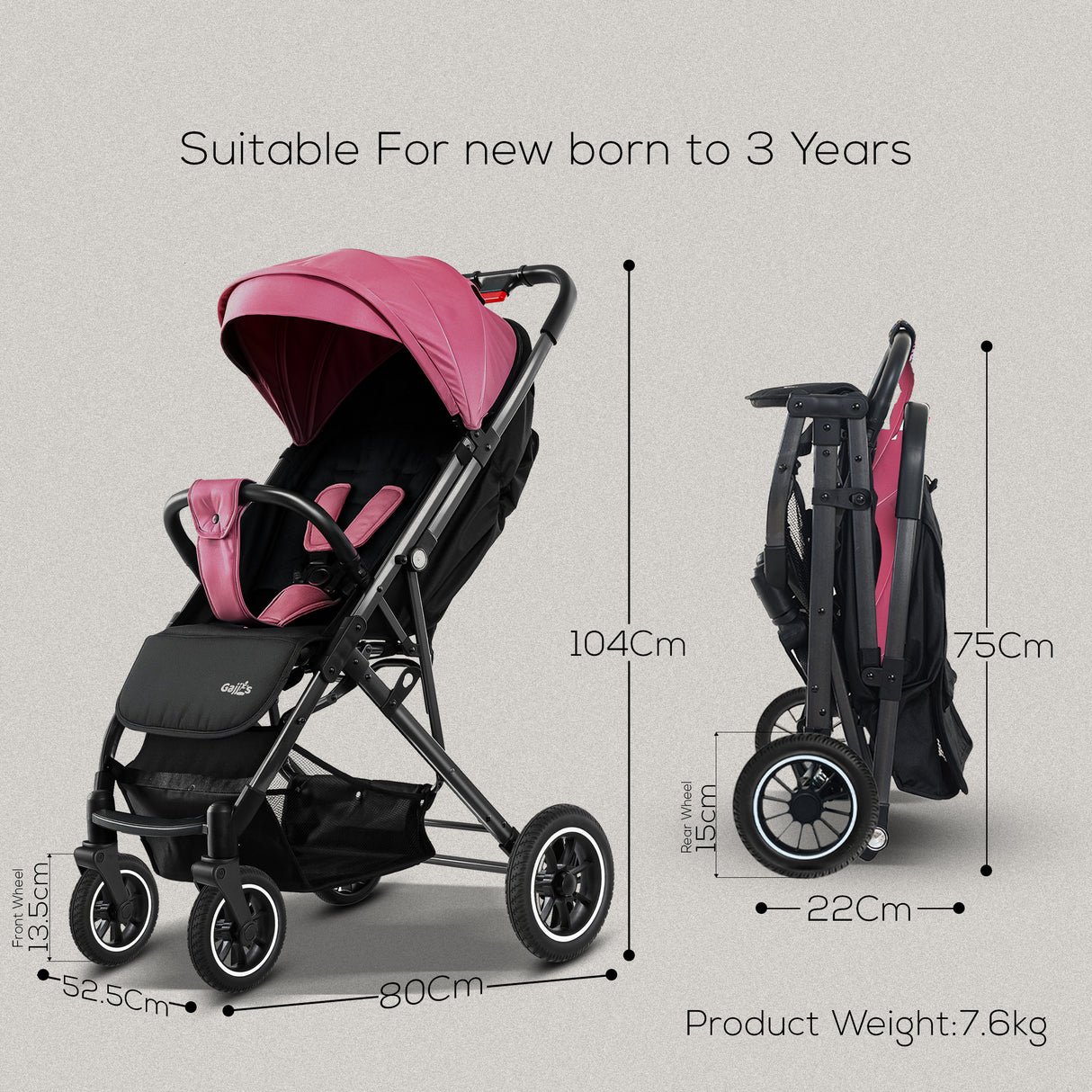 FK Sports Lightweight Foldable Baby Stroller – Compact Travel Pram with UV Canopy & Shock-Absorbing Wheels