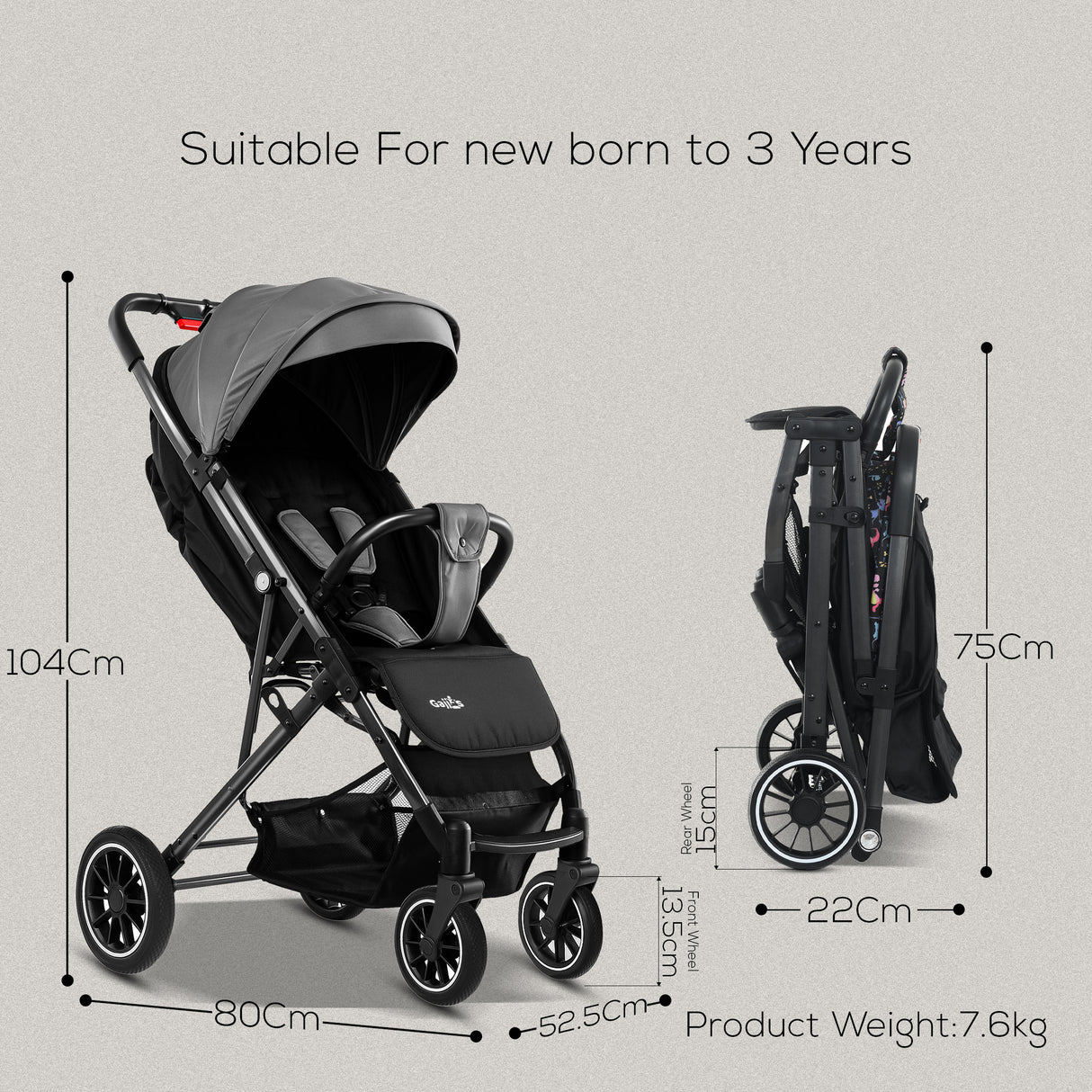 FK Sports Lightweight Foldable Baby Stroller – Compact Travel Pram with UV Canopy & Shock-Absorbing Wheels