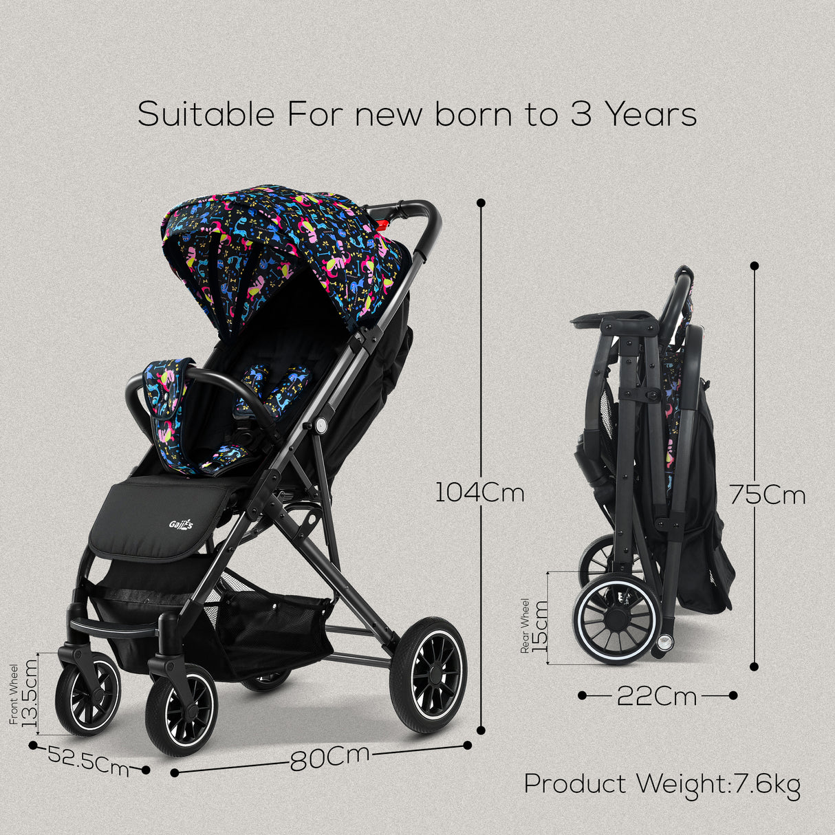 FK Sports Lightweight Foldable Baby Stroller – Compact Travel Pram with UV Canopy & Shock-Absorbing Wheels