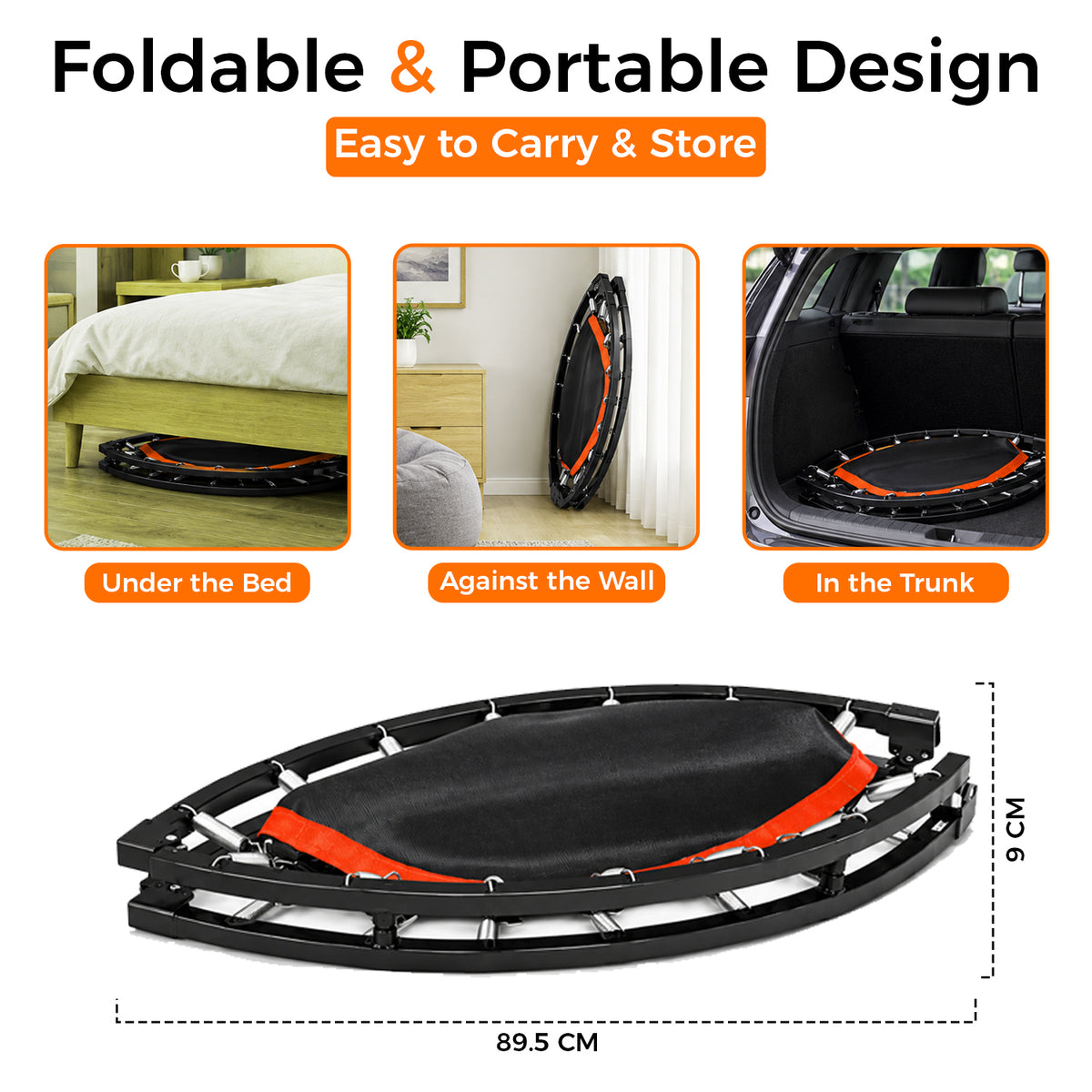Foldable Mini Trampoline Rebounder 40” & 48” with U Bar Handle | FK Sports UK