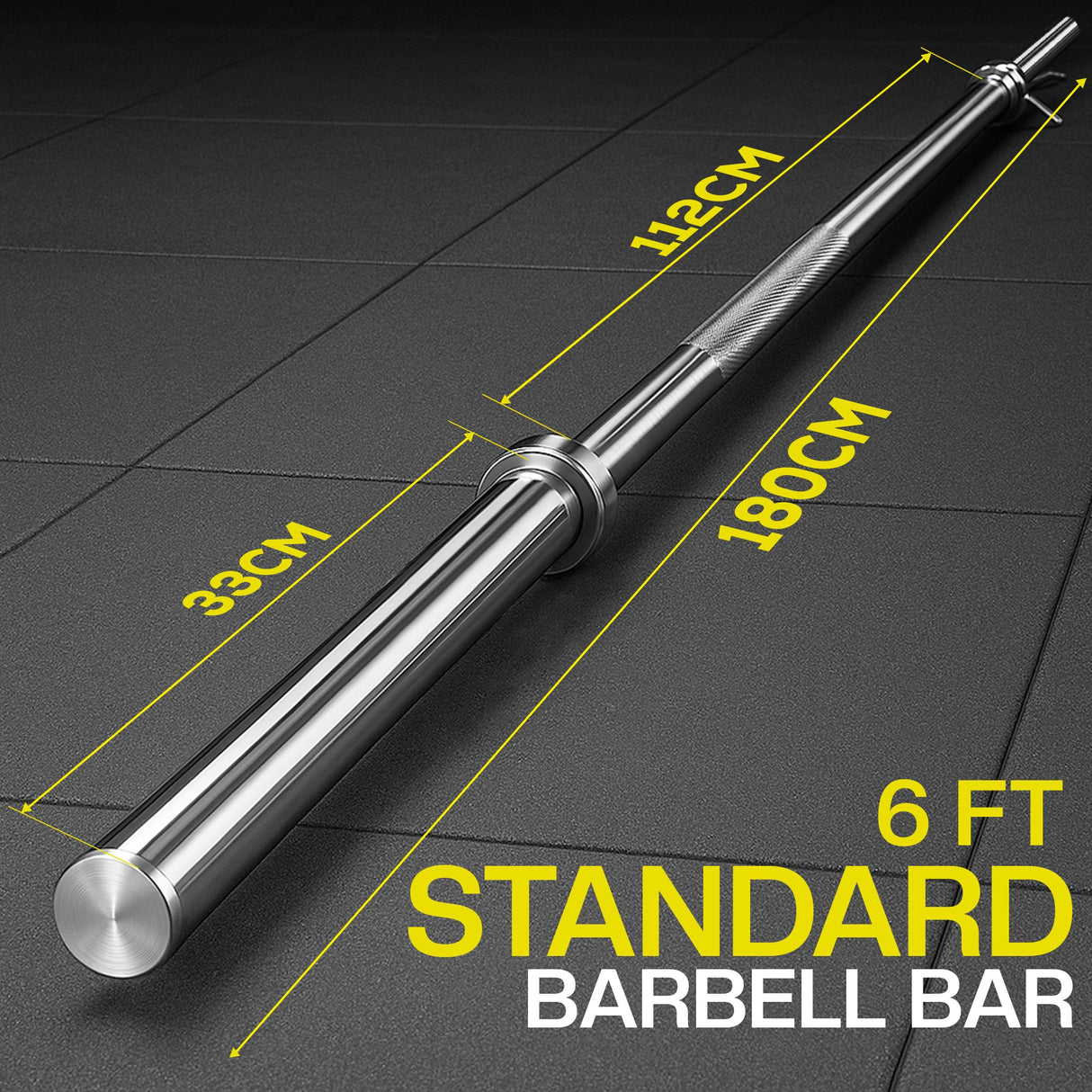 Standard 1" Chrome Barbell – 4ft, 5ft, 6ft, 7ft | Knurled Grip, Collars Included | Fits 1" Weight Plates – Home Gym & Strength Training