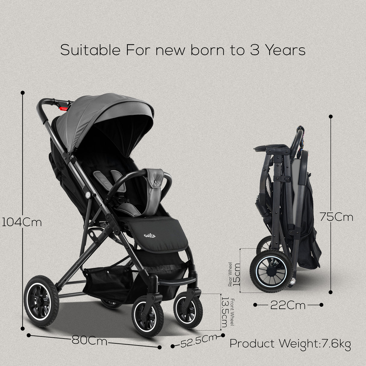 FK Sports Lightweight Foldable Baby Stroller – Compact Travel Pram with UV Canopy & Shock-Absorbing Wheels