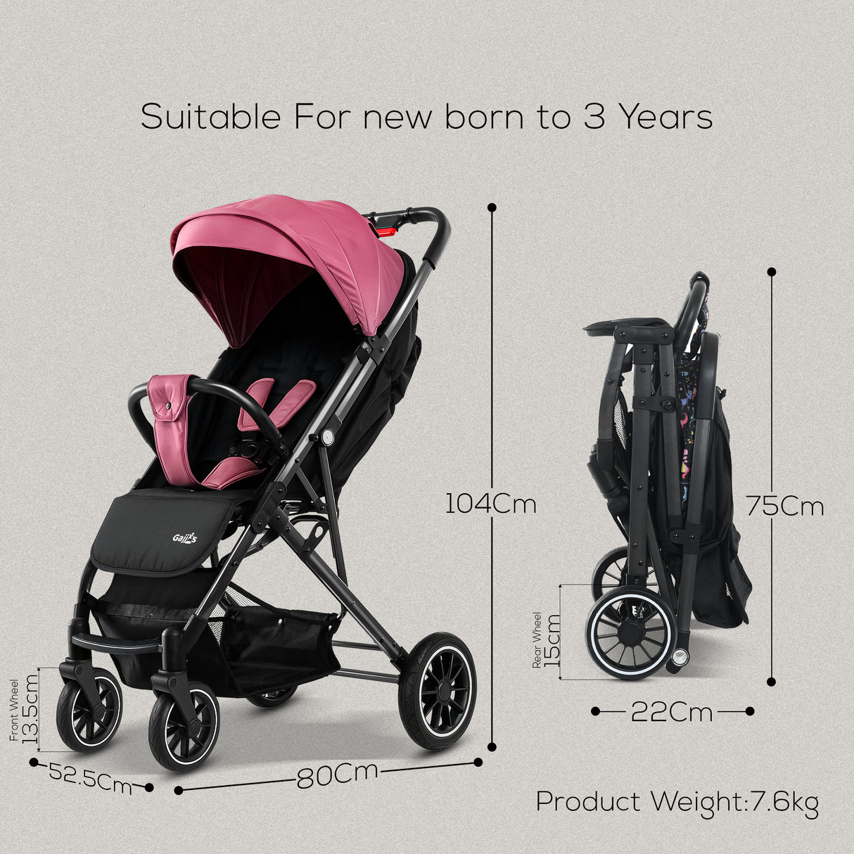 FK Sports Lightweight Foldable Baby Stroller – Compact Travel Pram with UV Canopy & Shock-Absorbing Wheels