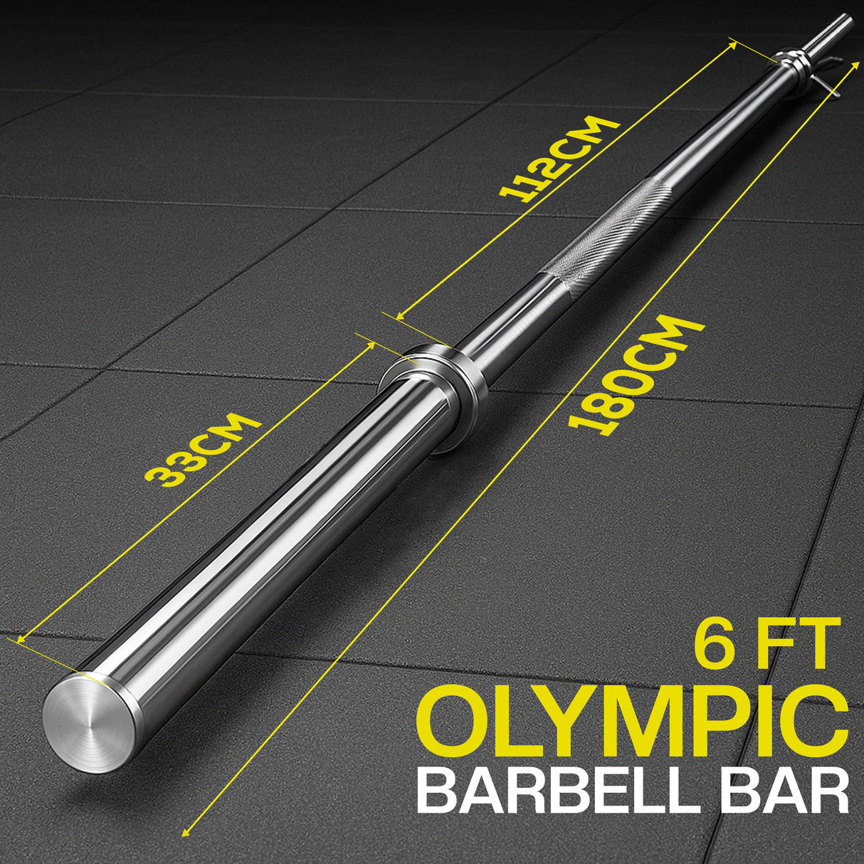 Standard 1" Chrome Barbell – 4ft, 5ft, 6ft, 7ft | Knurled Grip, Collars Included | Fits 1" Weight Plates – Home Gym & Strength Training