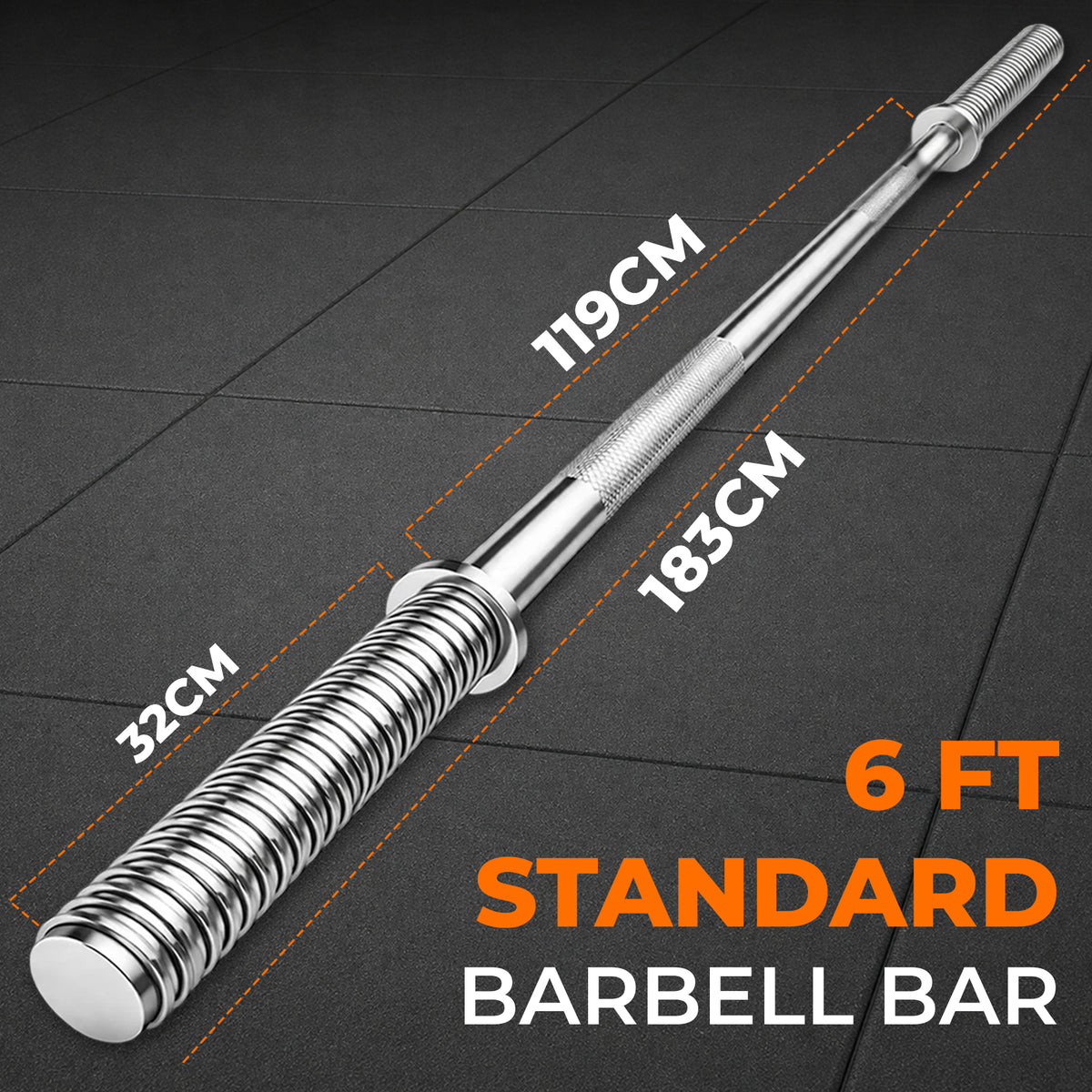 1” Spinlock Barbell Bar with Collars – Multi-Purpose Weightlifting Bar (4ft, 5ft, 6ft,7ft)