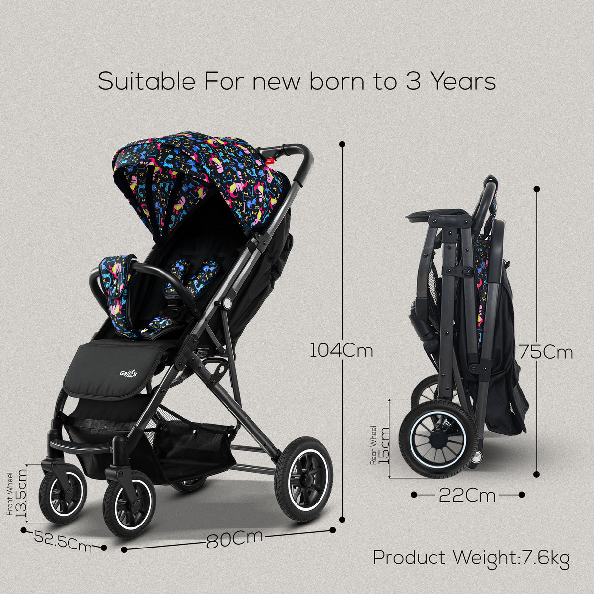 FK Sports Lightweight Foldable Baby Stroller – Compact Travel Pram with UV Canopy & Shock-Absorbing Wheels