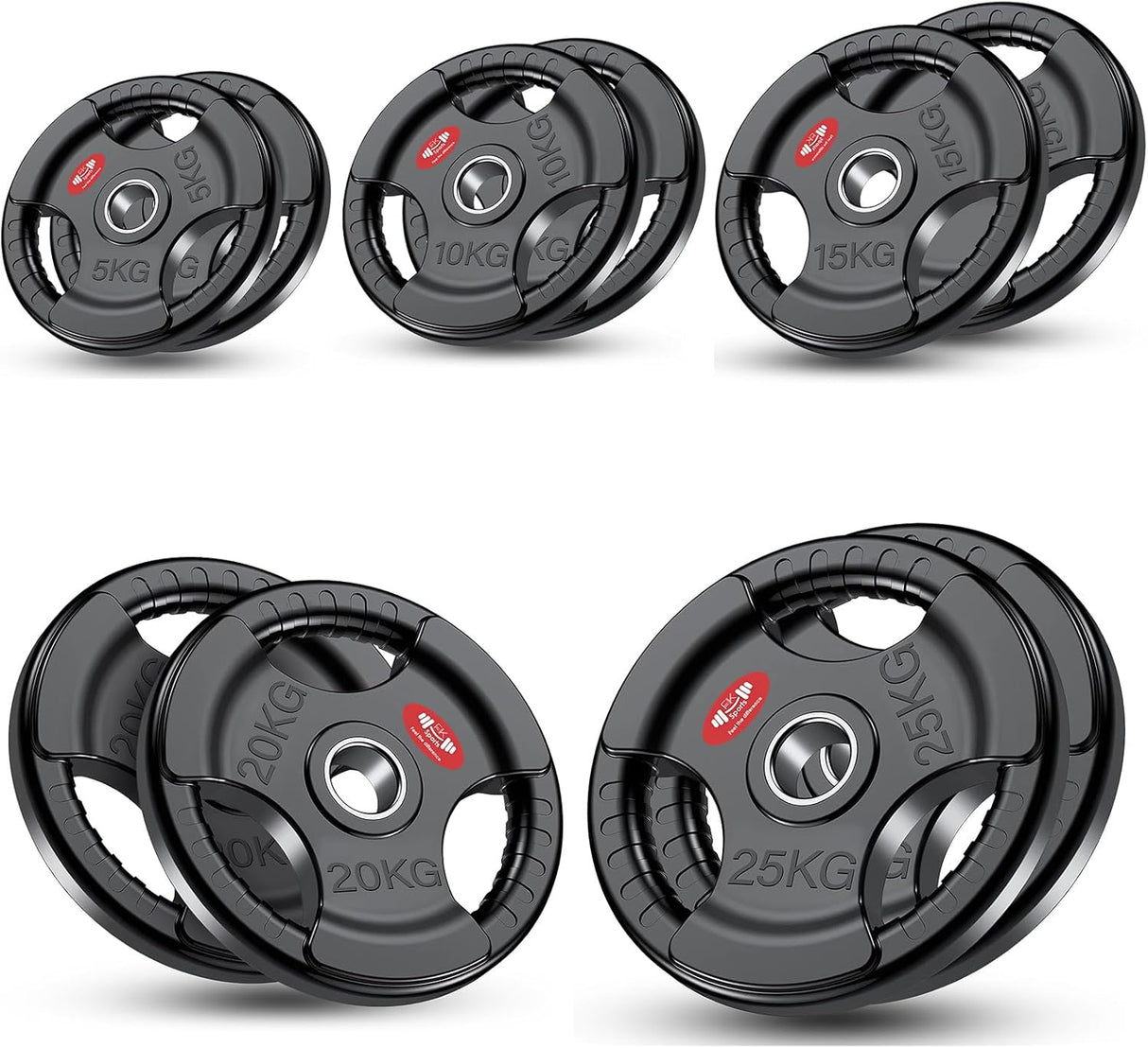 Olympic Weight Plates with Rubber Coating – 2-Inch Cast Iron Core Tri-Grip Barbell Plates (2.5kg to 25kg) – Sold in Pairs for Home & Gym Strength Training