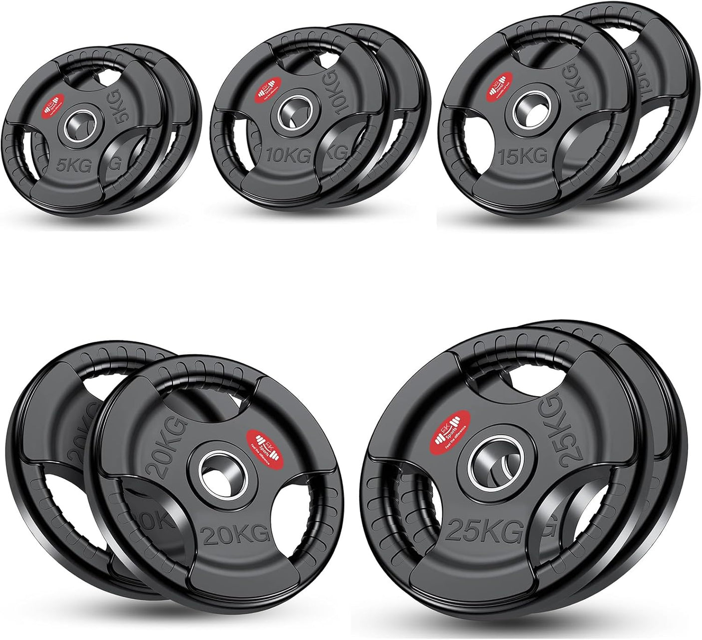 Tri-Grip Olympic Weight Plates 2.5kg–25kg – Rubber Coated Cast Iron | FK Sports