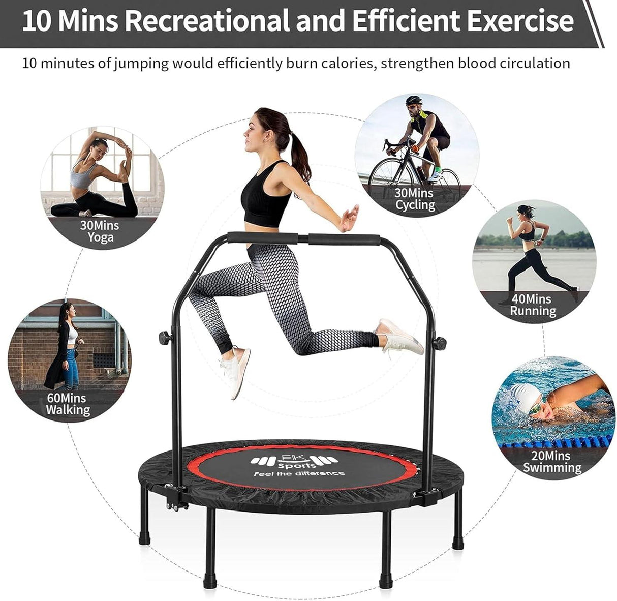 Mini Trampoline Foldable Trampoline Fitness Rebounder Exercise Bouncer 40/48"