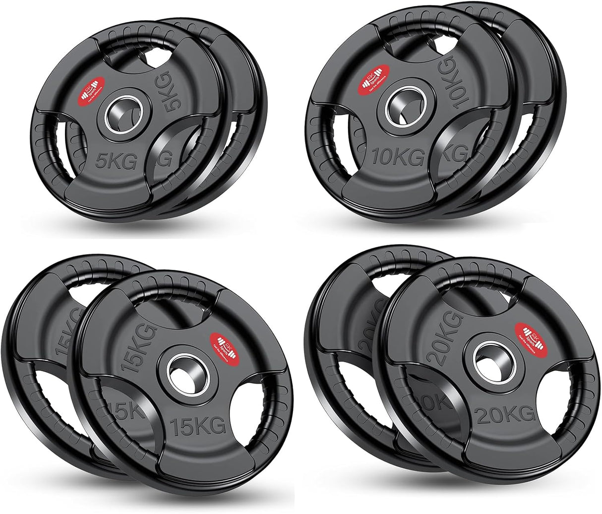 Olympic Weight Plates with Rubber Coating – 2-Inch Cast Iron Core Tri-Grip Barbell Plates (2.5kg to 25kg) – Sold in Pairs for Home & Gym Strength Training