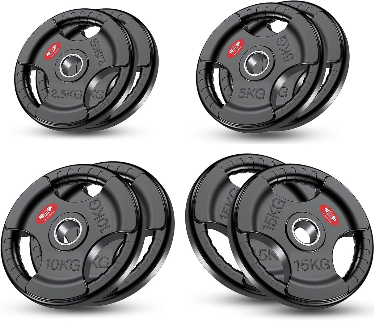 Olympic Weight Plates with Rubber Coating – 2-Inch Cast Iron Core Tri-Grip Barbell Plates (2.5kg to 25kg) – Sold in Pairs for Home & Gym Strength Training