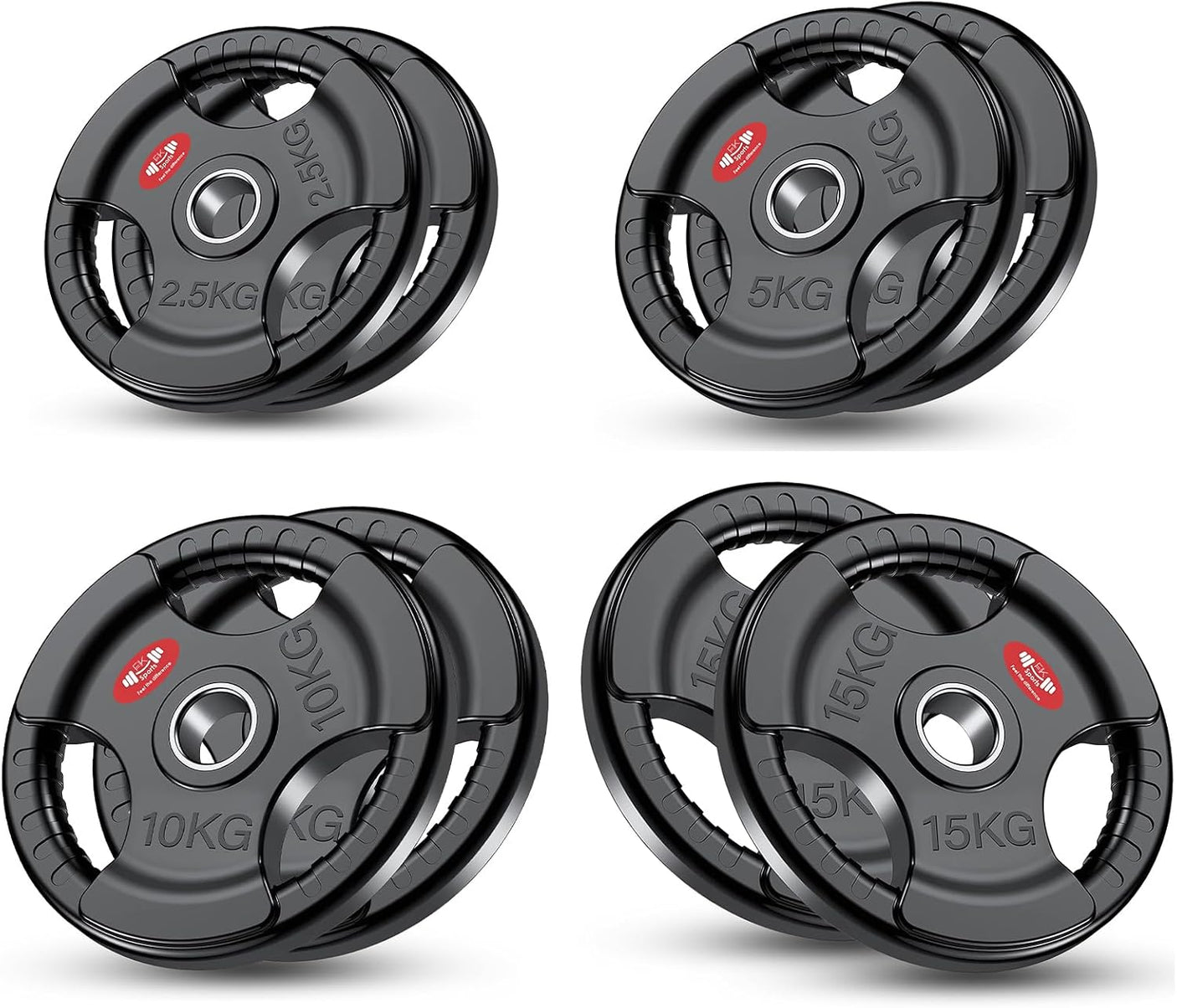 Tri-Grip Olympic Weight Plates 2.5kg–25kg – Rubber Coated Cast Iron | FK Sports