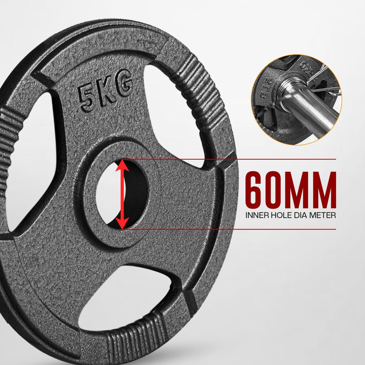 Olympic Cast Iron Weight Plates Set – Tri-Grip 2-Inch Barbell Weights (5kg to 25kg) – Pair – Ideal for Home & Gym Workouts