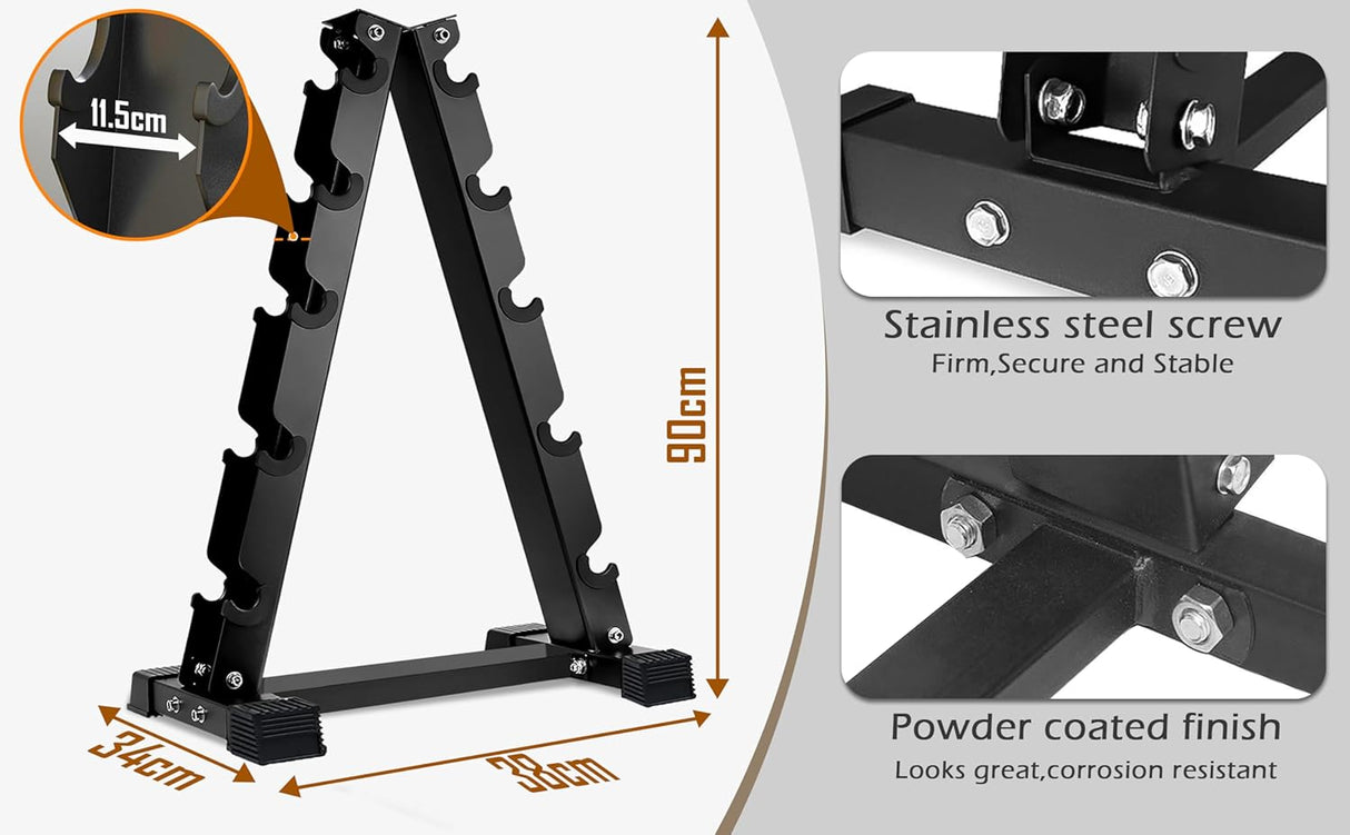 5-Tier Dumbbell Rack Stand – Heavy-Duty Steel Weight Storage for Home Gym