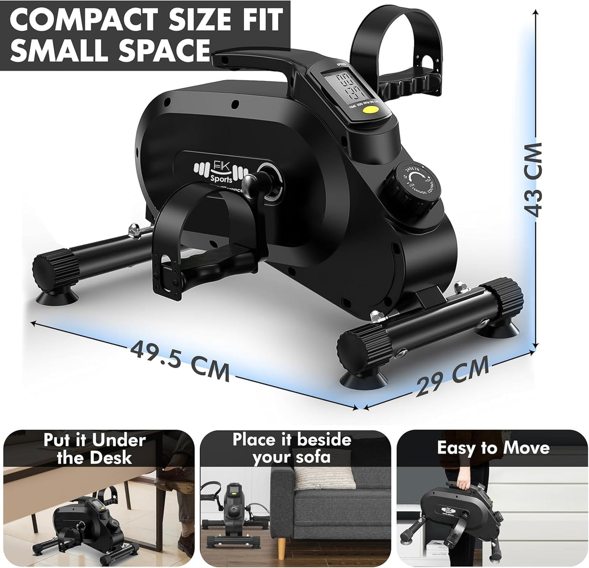Mini Exercise Bike – Under Desk Pedal Exerciser with 8-Level Magnetic Resistance & LCD Display – Quiet Workout Machine for Arms & Legs at Home
