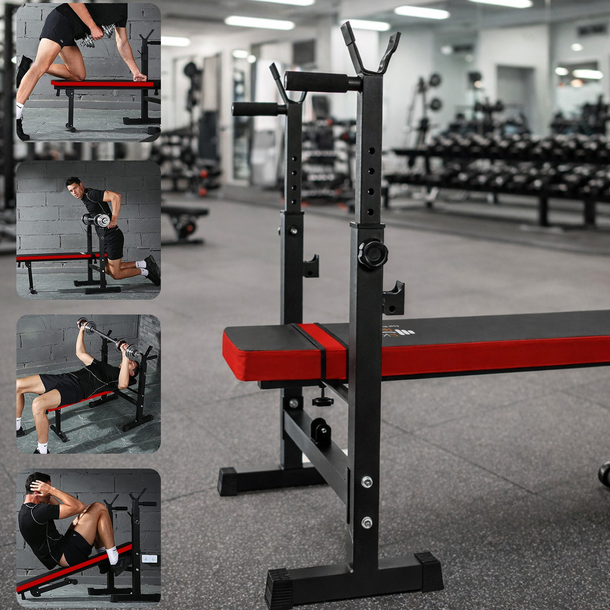 Adjustable/Foldable Weight Bench with Barbell Rack & Dip Station – 6 Levels Adjustable, 250KG Capacity, Multi-Use Home Gym Workout Bench