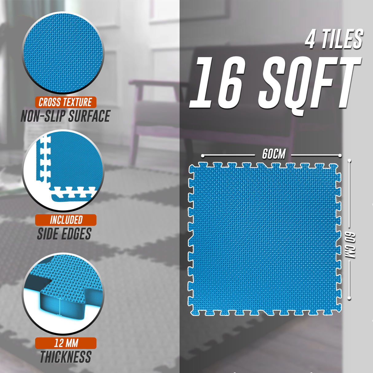 Eva Interlocking Mats Cross Pattern 12mm 60x60cm